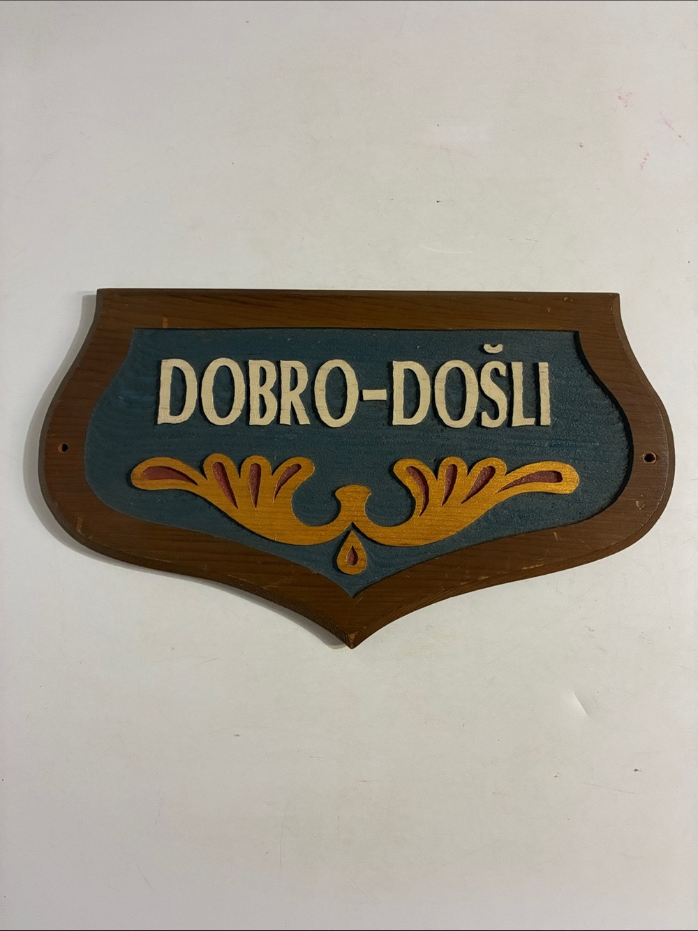 Welcome Wall Plaque "DOBRO-DOŠLI" in Blue, Brown and Gold